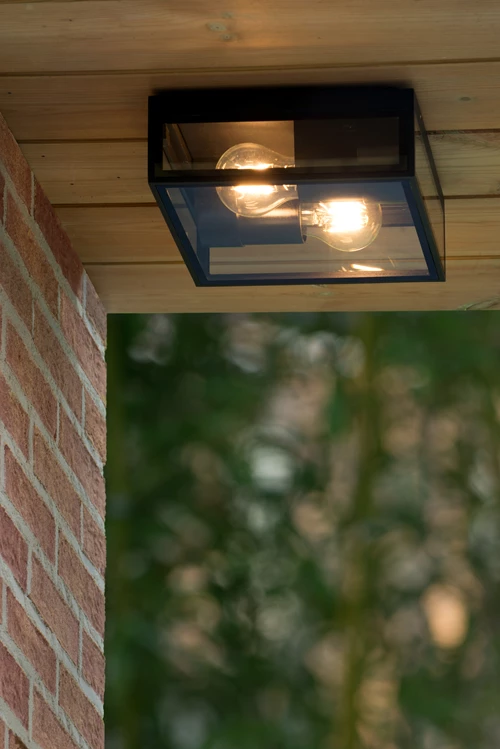 Lucide DUKAN - Plafonnier Intérieur/Extérieur - 2xE27 - IP65 - Noir - ambiance 4